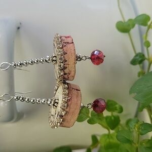 Handmade Rhinestone & Cork Drop Earrings